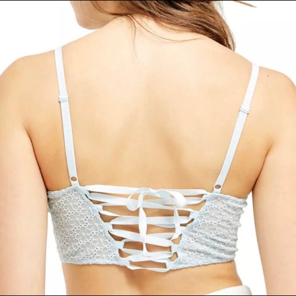 BRAND NEW Free People Floral Lace Up Corset Bra Baby Blue Bralette Bridgerton